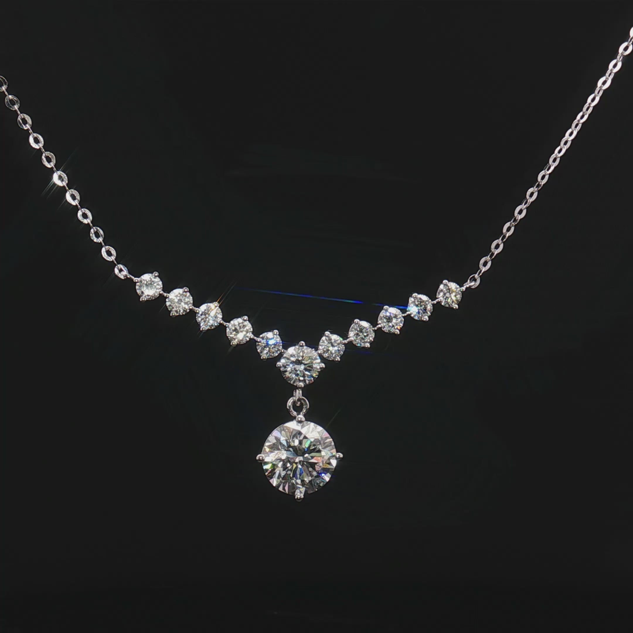LC1124 - [Setting Only] Graduated Diamond Necklace with Center Stone Drop