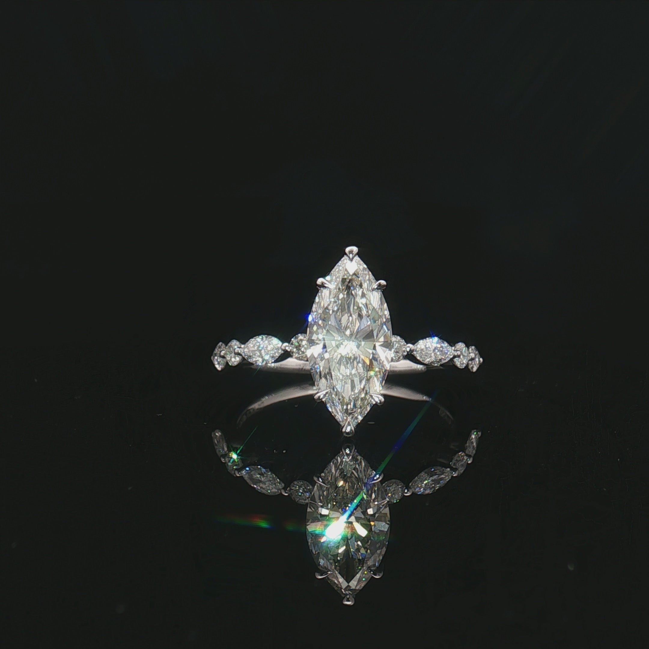 LGT0138 - [Setting Only] Pear Cut Engagement Ring with Alternating Marquise & Round Diamond Band