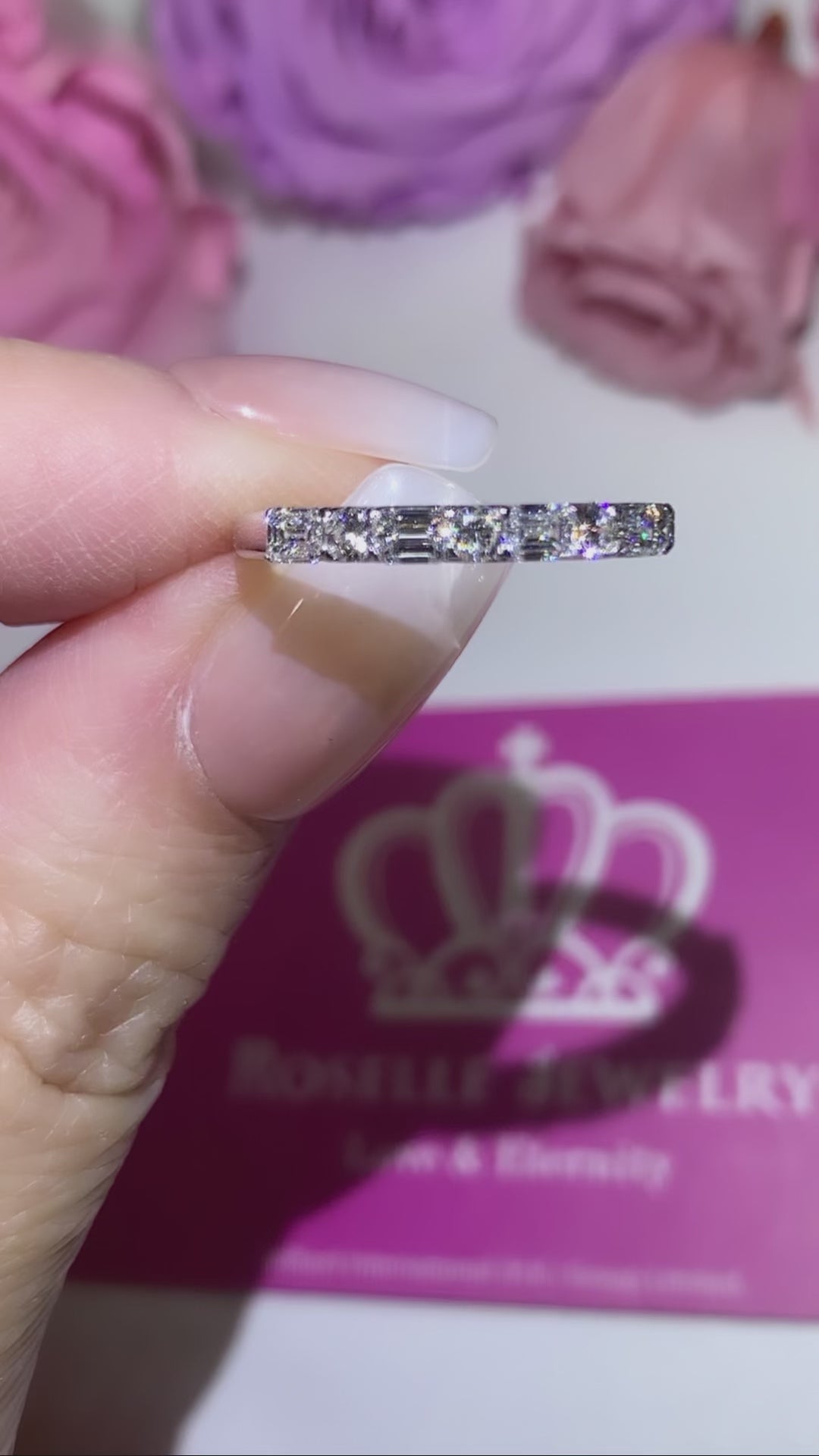 LGR075 - 0.75CTW Emerald Mixed Diamonds Half Eternity Wedding Ring