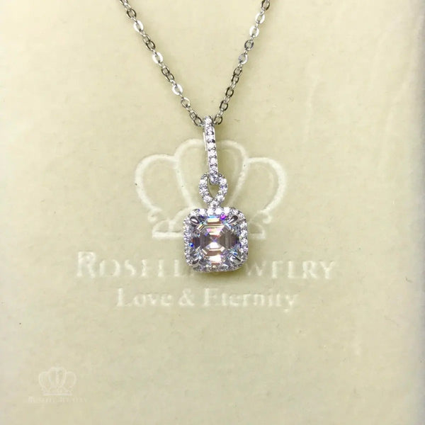 Halo Asscher Drop Pendants - CA1 - Roselle Jewelry
