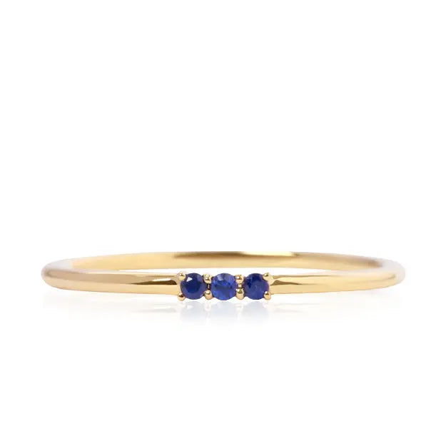 18K Light Luxury Three Stone Lab Grown Sapphire Ring - LR11 - Roselle Jewelry