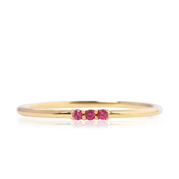 18K Light Luxury Three Stone Lab Grown Ruby Ring - LR10 - Roselle Jewelry