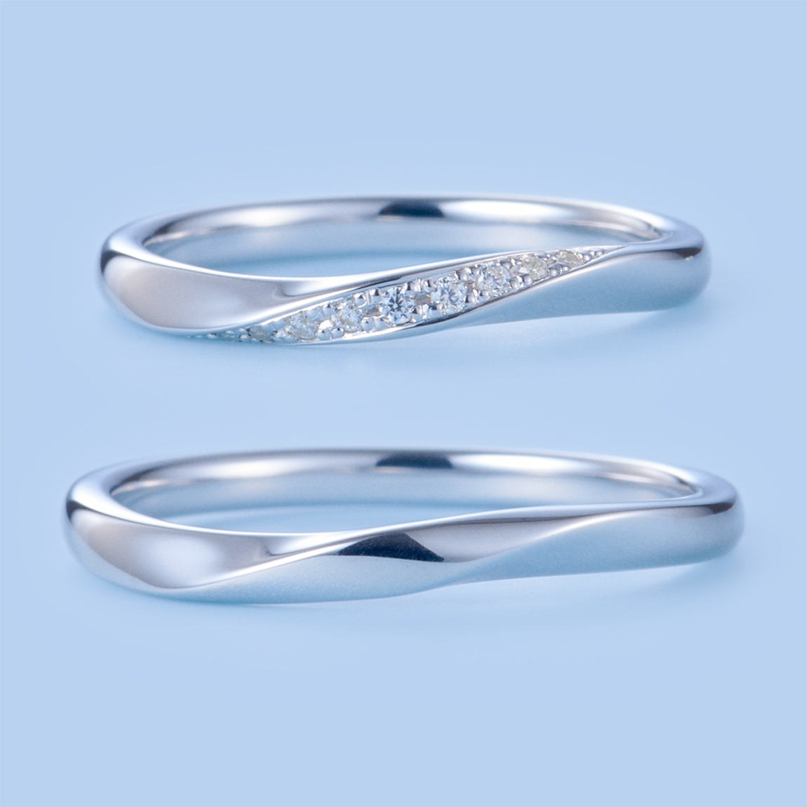 Japanese Style Twist Couple Diamond Wedding Ring Set - WM24 - Roselle Jewelry