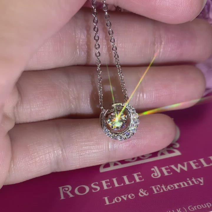 CD14 - Dancing Round Diamond Moon Pendant with Pavé Side Stones