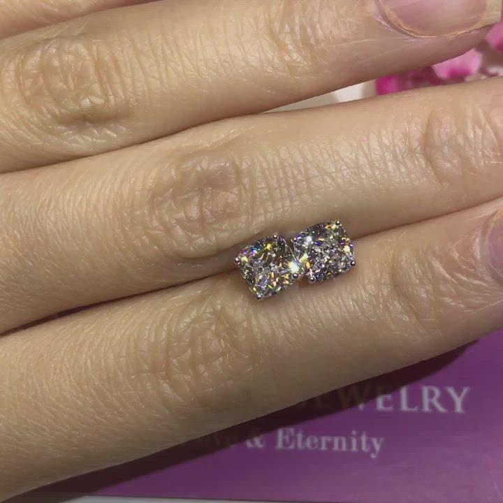CE1 - Crushed Ice Cushion Cut Solitaire Stud Earrings