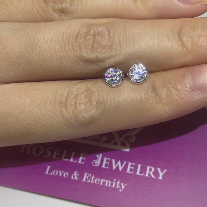 EB1 - Round Brilliant Bezel Set Diamond Stud Earrings