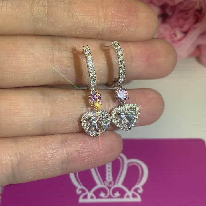 DE17 - Sparkling Cluster Heart Shape Drop Earrings