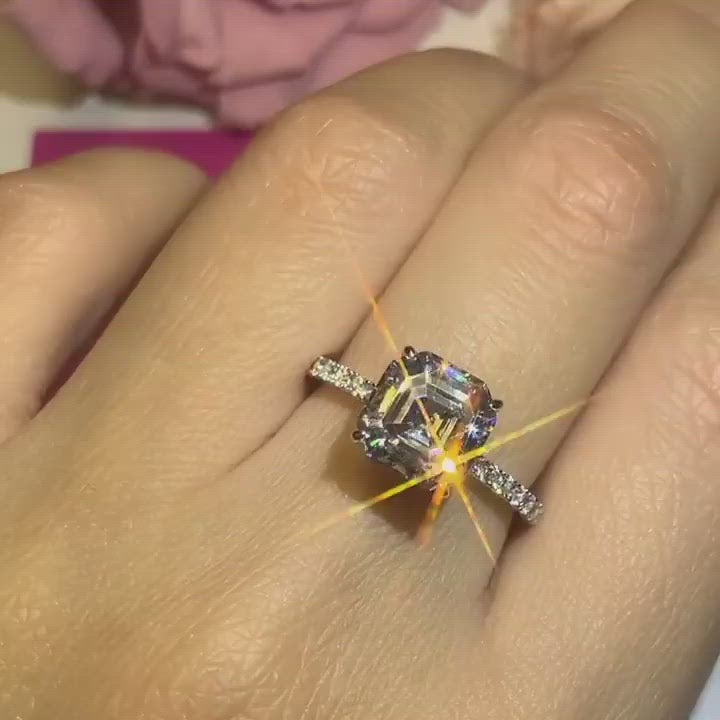 TA1 - Asscher Cut Side Stone Engagement Ring