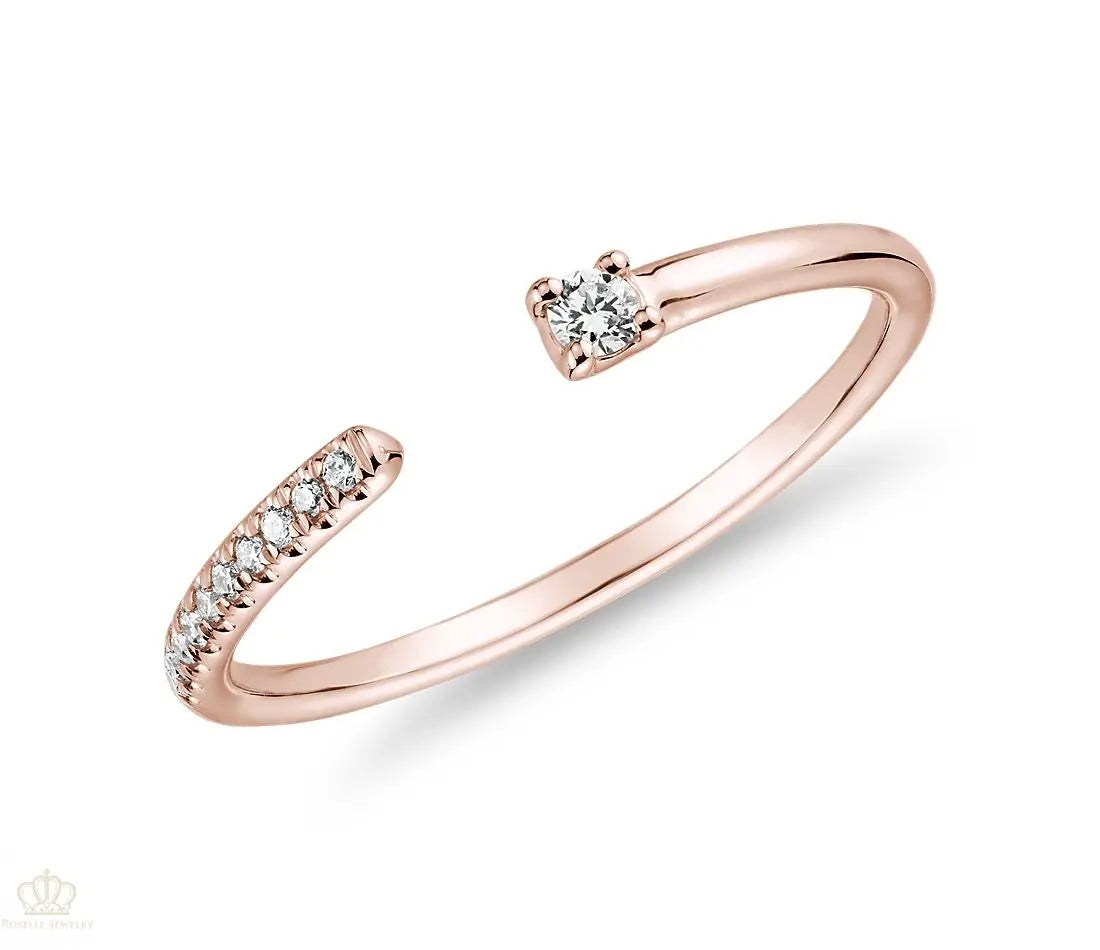 Ultra Mini Diamond Pave Open Stackable Fashion Diamond Ring - LR13 - Roselle Jewelry