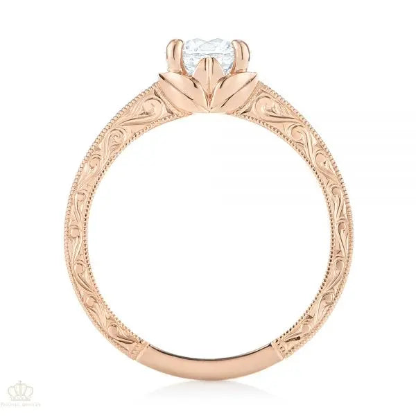 Custom Hand Engraved Tri Leaf Solitaire Diamond Engagement Ring [Setting Only] - EC002 - Roselle Jewelry