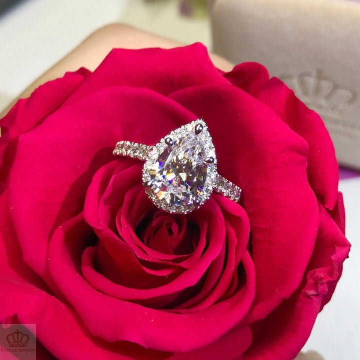 Pear Cut Halo Engagement Ring - VP1 - Roselle Jewelry