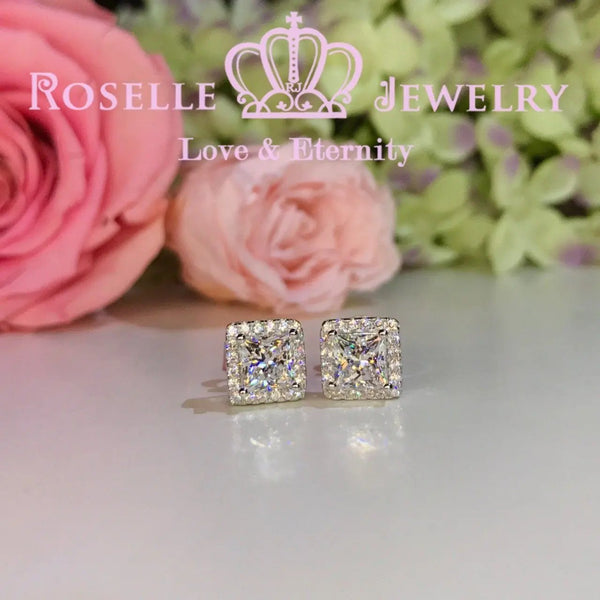 Princess Cut Halo Stud Earrings - ES1 - Roselle Jewelry