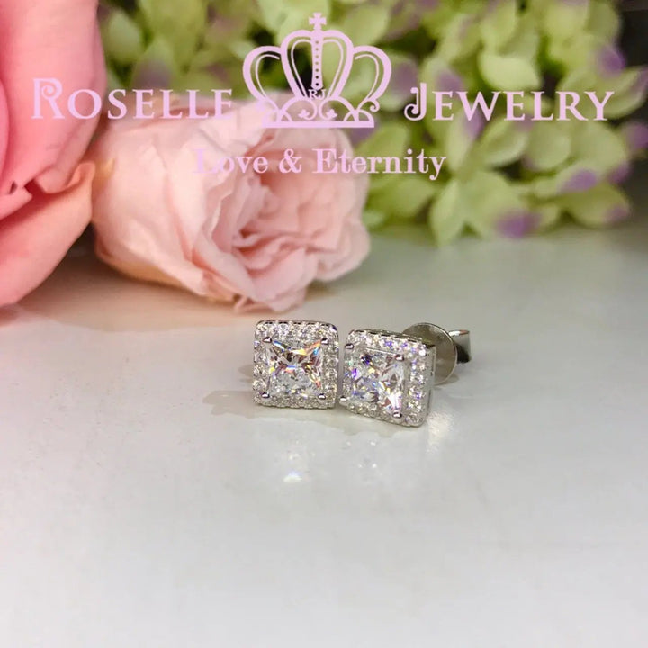 Princess Cut Halo Stud Earrings - ES1 - Roselle Jewelry