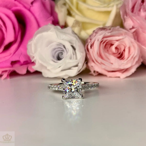 Princess Cut Side Stone Engagement Ring - TS3 - Roselle Jewelry