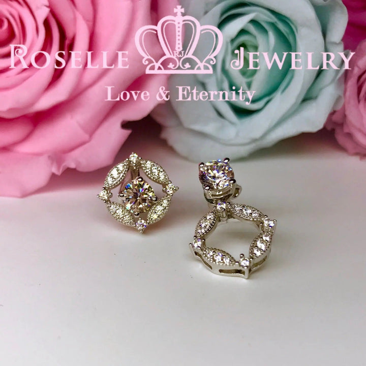 Detachable Floral Halo Stud Earrings - RR6 - Roselle Jewelry