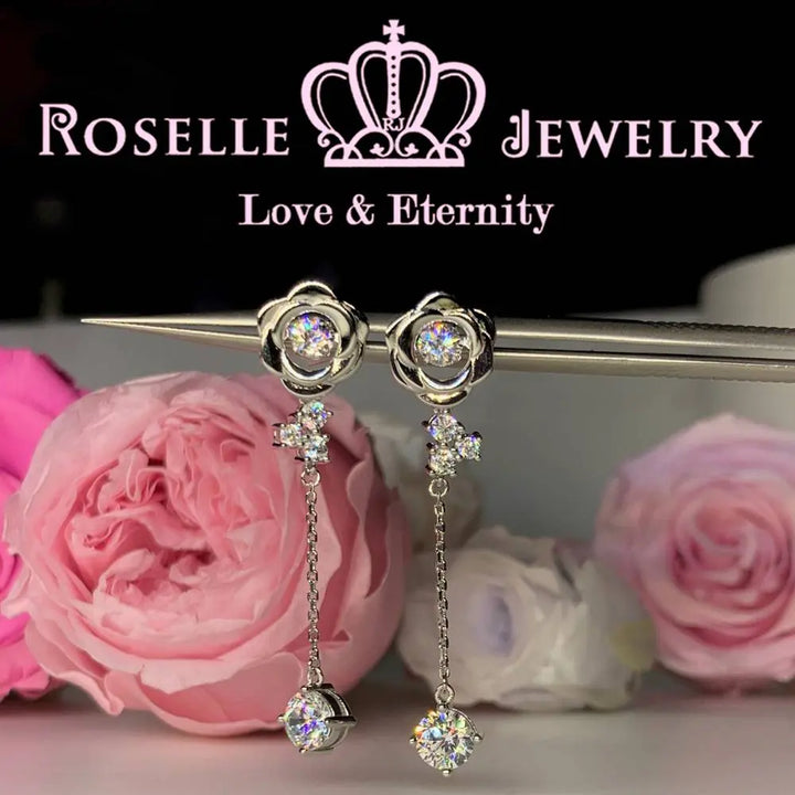 Rose Floral Dancing Stone Drop Earrings - ED5 - Roselle Jewelry