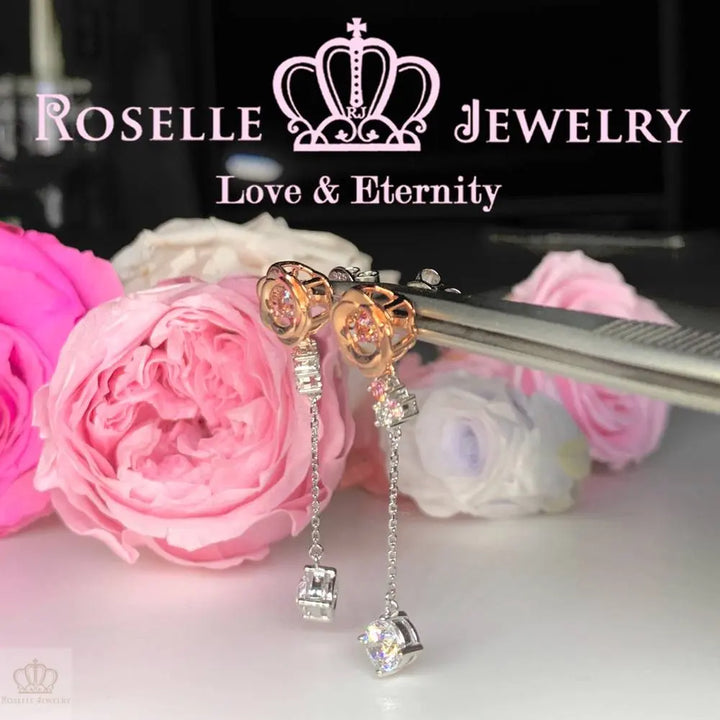 Rose Floral Dancing Stone Drop Earrings - ED5 - Roselle Jewelry