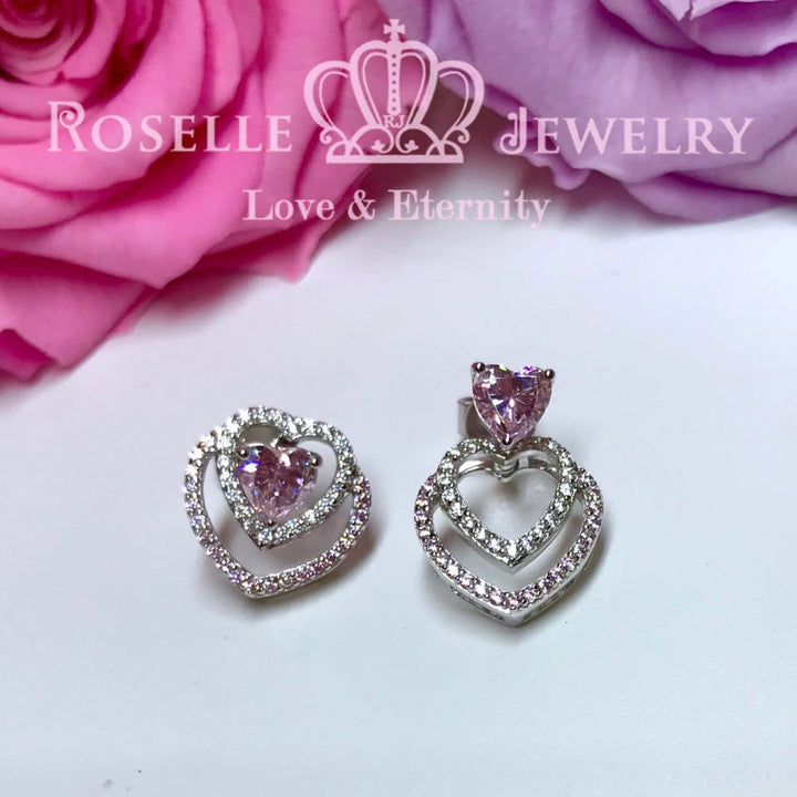 Detachable Heart Shape Halo Stud Earrings - RH2 - Roselle Jewelry
