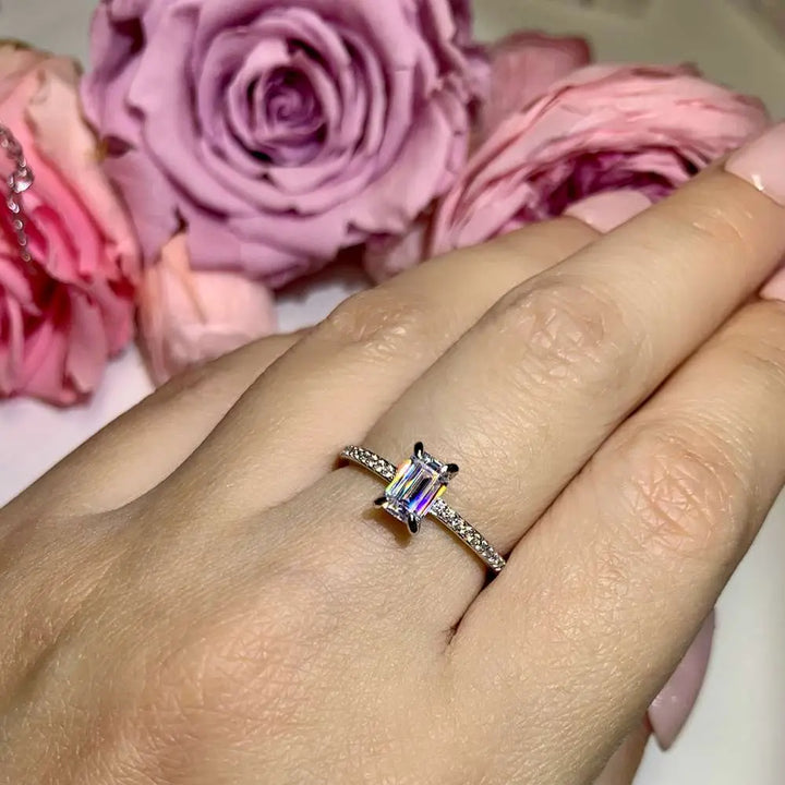 Emerald Cut Side Stone Engagement Ring - TE2 - Roselle Jewelry