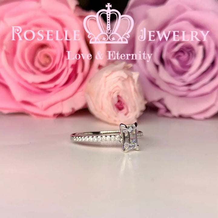 Emerald Cut Side Stone Engagement Ring - TE2 - Roselle Jewelry