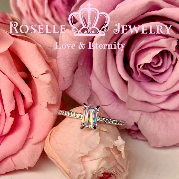 Emerald Cut Side Stone Engagement Ring - TE2 - Roselle Jewelry