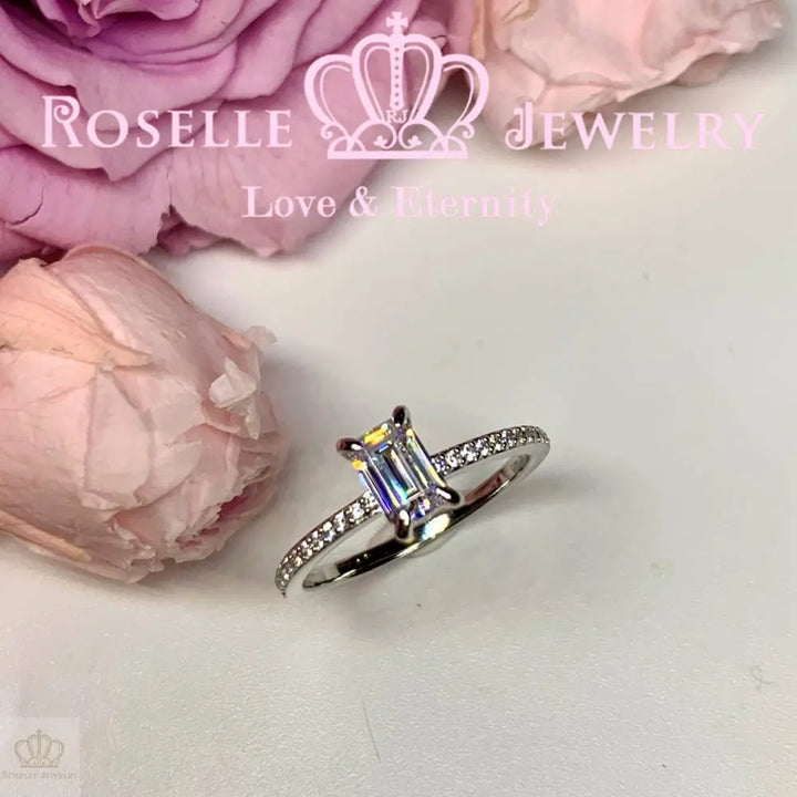 Emerald Cut Side Stone Engagement Ring - TE2 - Roselle Jewelry