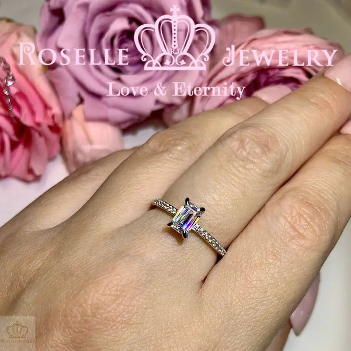Emerald Cut Side Stone Engagement Ring - TE2 - Roselle Jewelry