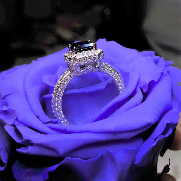 Princess Cut Lab Grown Sapphire Halo Engagement ring - SS1 - Roselle Jewelry