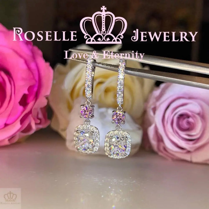 Halo Cushion Cut Drop Earrings - DE19 - Roselle Jewelry