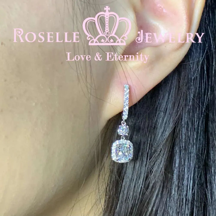 Halo Cushion Cut Drop Earrings - DE19 - Roselle Jewelry
