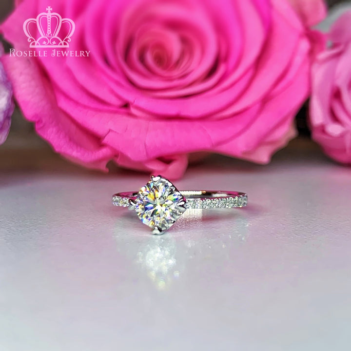 0.86CTW Four Prong Heart Shape Claw Lab Grown Side Stone Diamond Engagement Ring - LGR007 - Roselle Jewelry