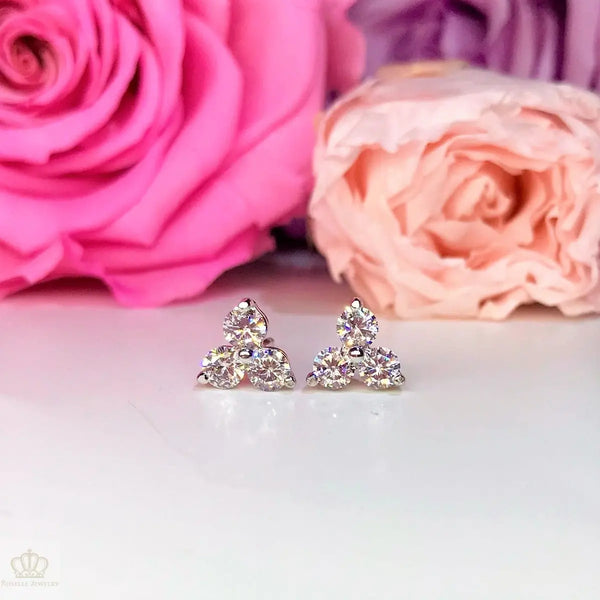 Three Stone Diamond Stud Earrings - HE2 - Roselle Jewelry