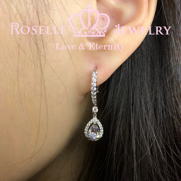 Pear Cut Halo Hoop Drop Earrings - EP5 - Roselle Jewelry