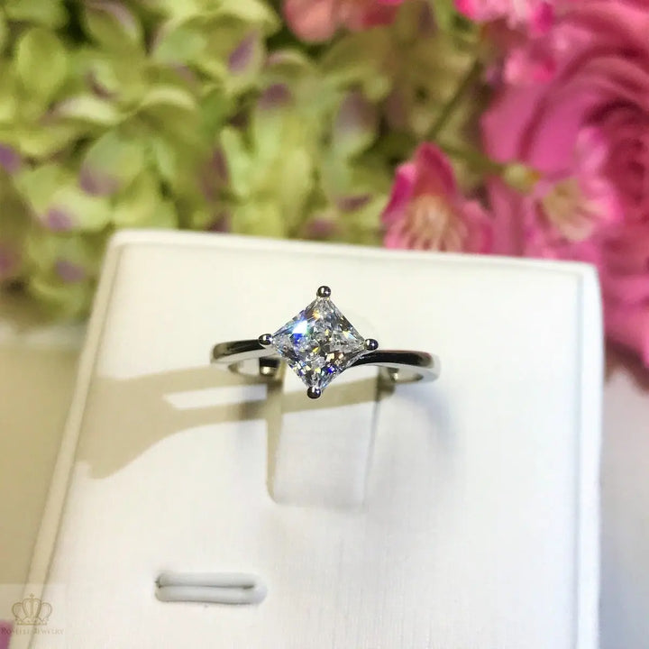 Princess Cut Solitaire Twist Engagement Ring - NS1 - Roselle Jewelry