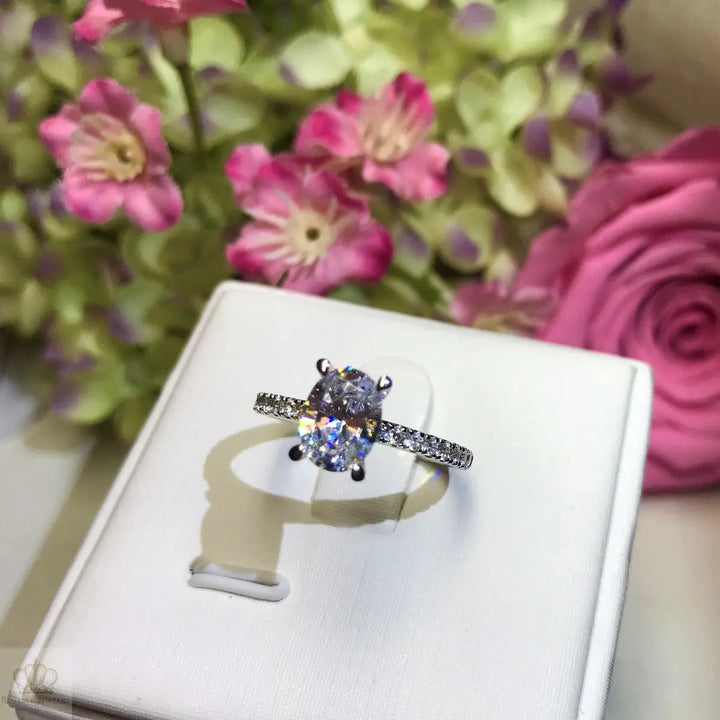Oval Side Stone Engagement Ring - TO1 - Roselle Jewelry
