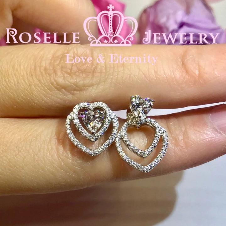 Detachable Heart Shape Halo Stud Earrings - RH2 - Roselle Jewelry