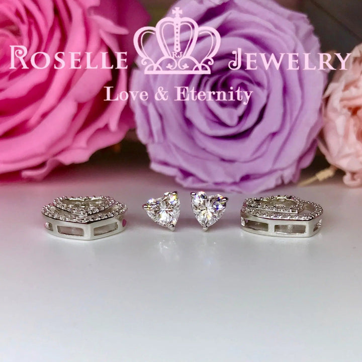 Detachable Heart Shape Halo Stud Earrings - RH2 - Roselle Jewelry