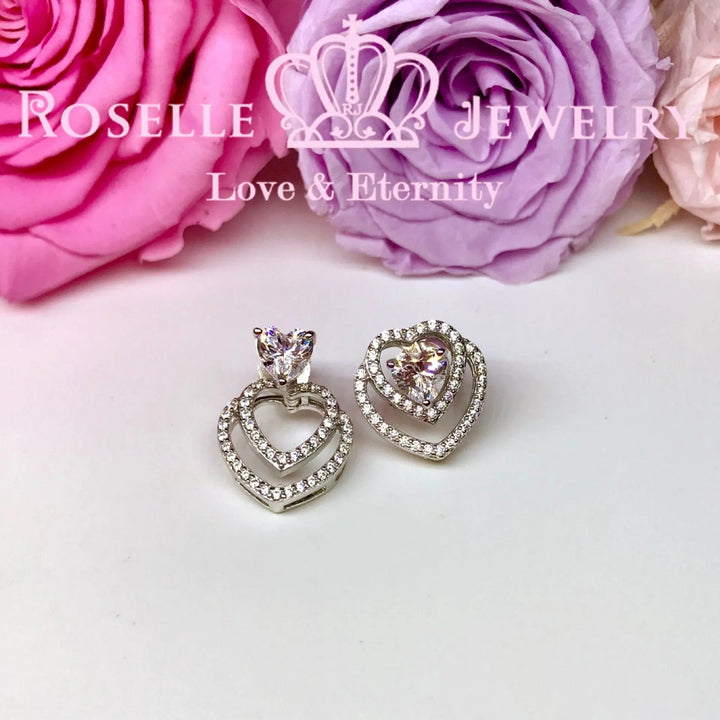 Detachable Heart Shape Halo Stud Earrings - RH2 - Roselle Jewelry