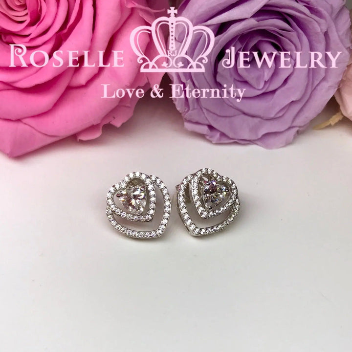 Detachable Heart Shape Halo Stud Earrings - RH2 - Roselle Jewelry