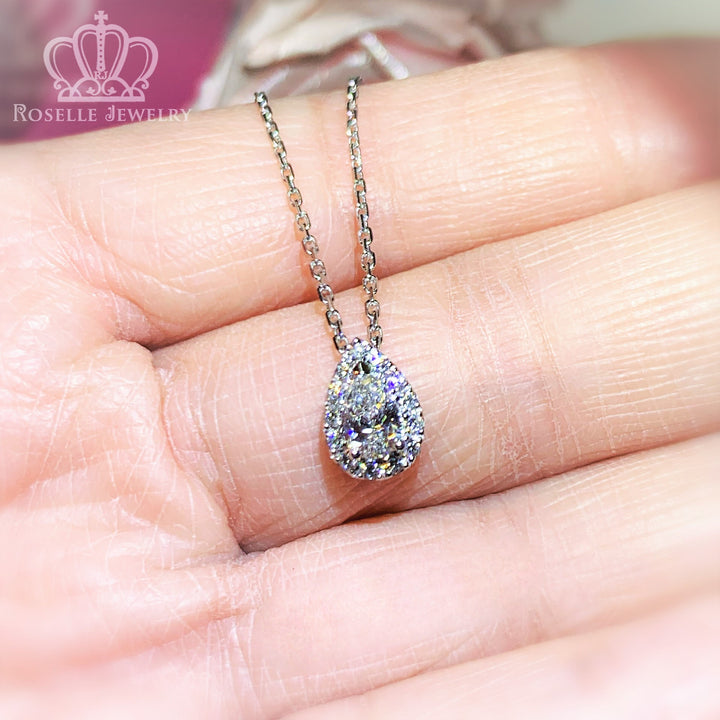 0.43CTW Pear Cut Lab Grown Diamond Side Stone Halo Pan Necklaces - LC2 - Roselle Jewelry