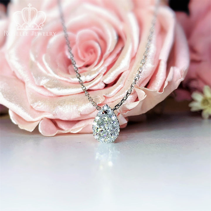 0.43CTW Pear Cut Lab Grown Diamond Side Stone Halo Pan Necklaces - LC2 - Roselle Jewelry