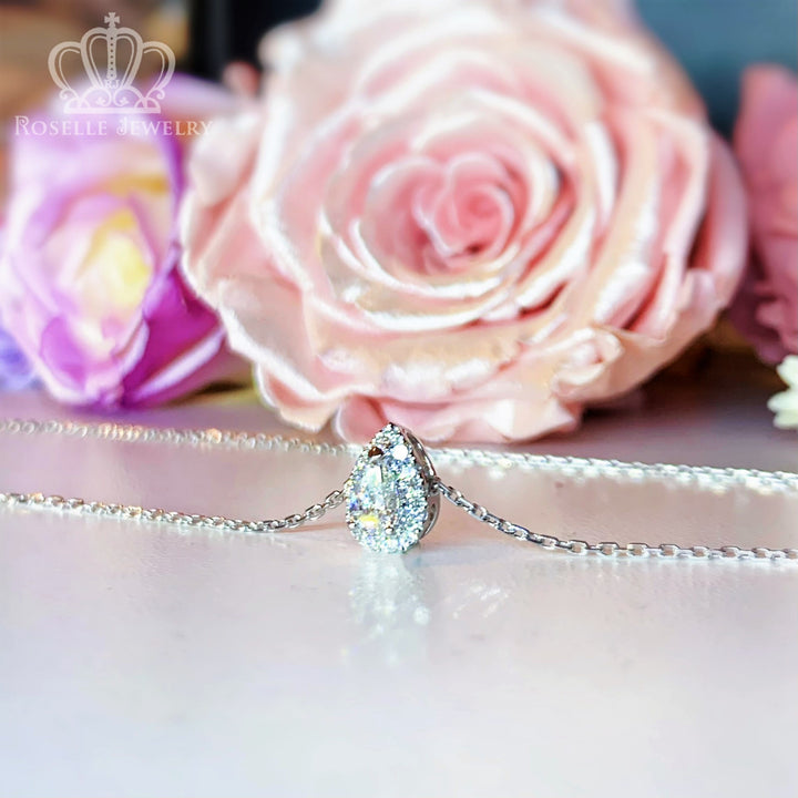 0.43CTW Pear Cut Lab Grown Diamond Side Stone Halo Pan Necklaces - LC2 - Roselle Jewelry