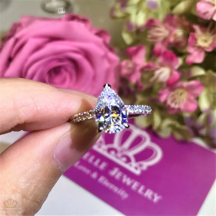 Pear Cut Side Stone Engagement Ring - TP1 - Roselle Jewelry