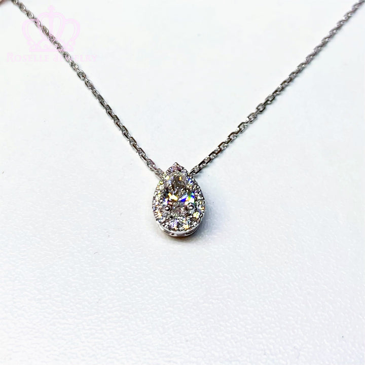 0.43CTW Pear Cut Lab Grown Diamond Side Stone Halo Pan Necklaces - LC2 - Roselle Jewelry