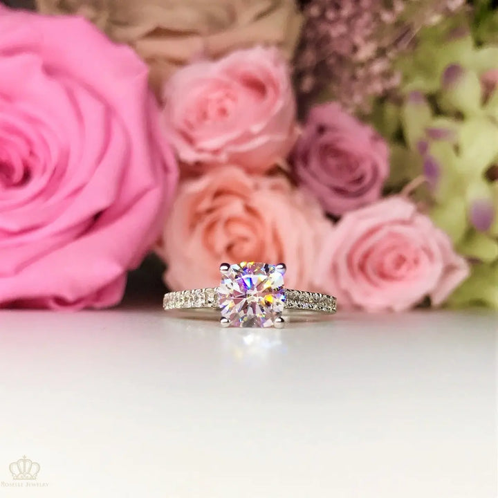 Cushion Cut Side Stone Engagement Ring - TC1 - Roselle Jewelry