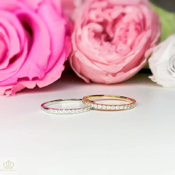 Stackable Micro Pave Half Eternity Diamond Band Ring - LR5 - Roselle Jewelry