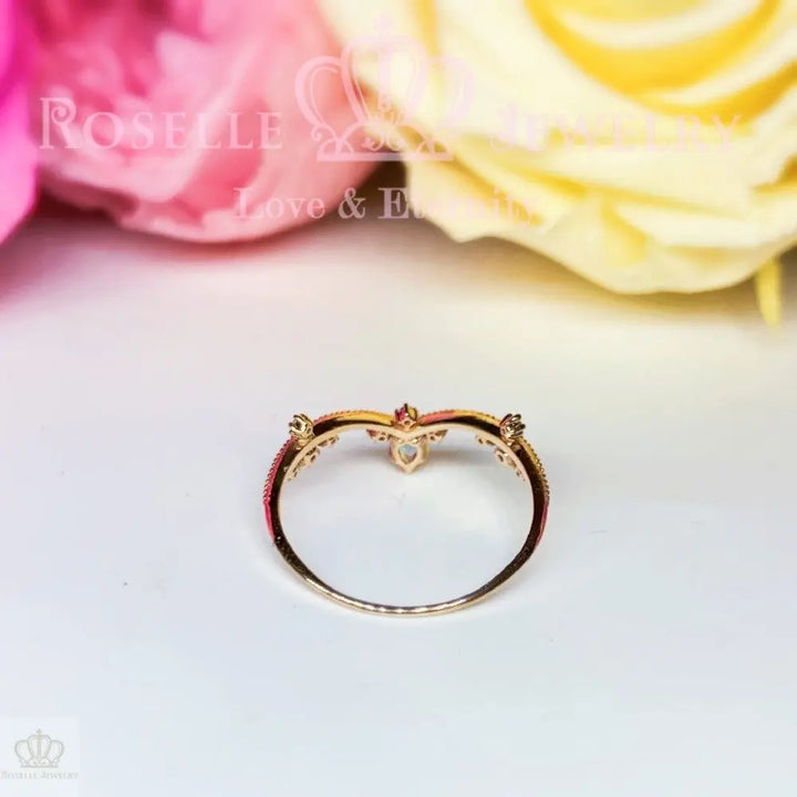 Princess Tiara V Shape Paraiba Color Apatite With Nature Diamond and Tanzanite Ring - LR1 - Roselle Jewelry