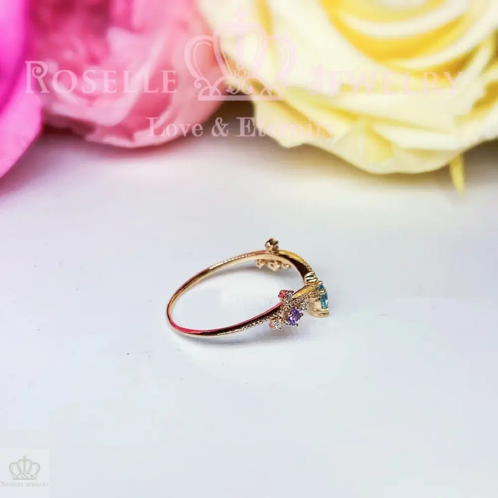 Princess Tiara V Shape Paraiba Color Apatite With Nature Diamond and Tanzanite Ring - LR1 - Roselle Jewelry