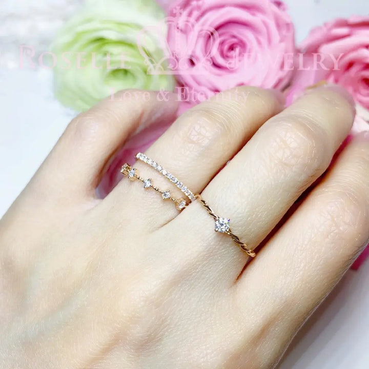 Stackable Micro Pave Half Eternity Diamond Band Ring - LR5 - Roselle Jewelry