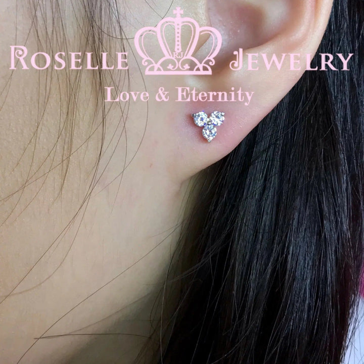 Three Stone Diamond Stud Earrings - HE2 - Roselle Jewelry